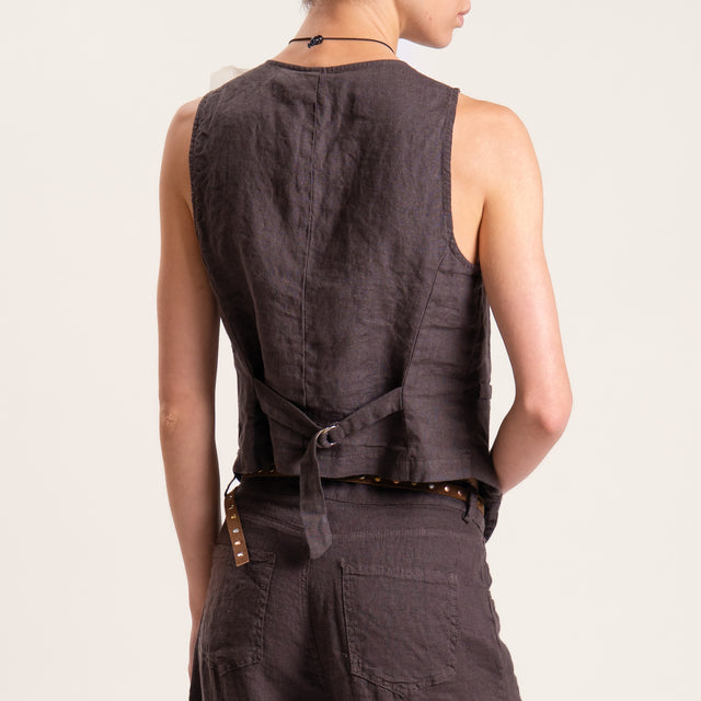 Tensione in-Gilet in lino spilla fiore - moro