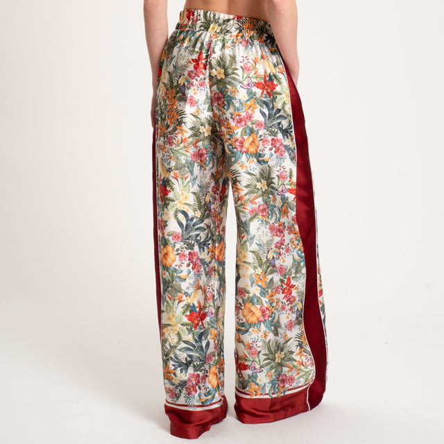 Tensione in-Pantalone floreale banda laterale - burro/militare/bordeaux