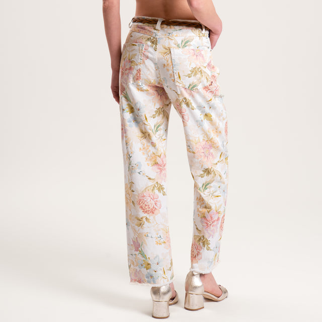 Tensione in-Jeans fantasia floreale - burro/cipria/acqua