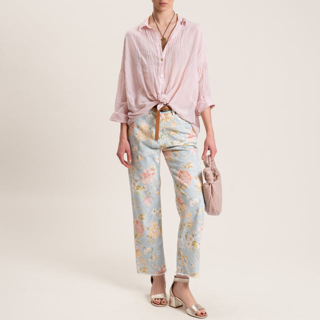 Tensione in-Jeans fantasia floreale cotone elasticizzato - acqua/cipria/sand