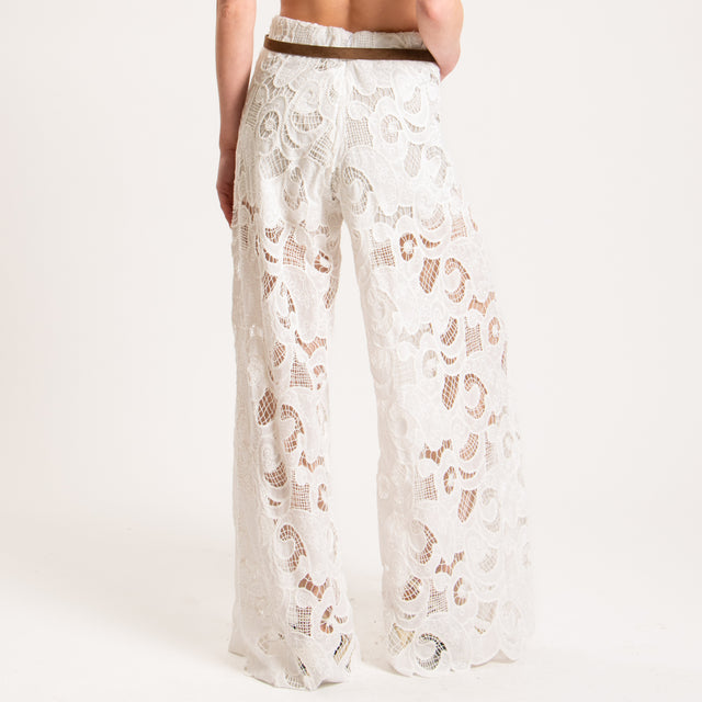 Tensione in-Pantalone pizzo macramè - bianco
