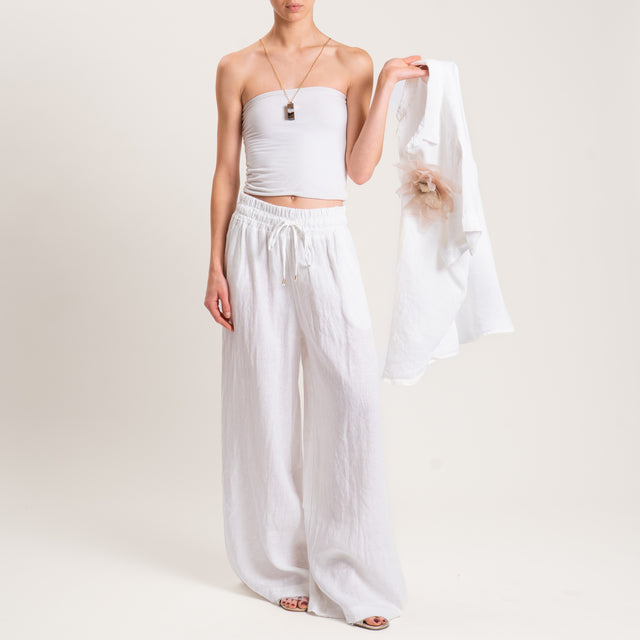 Pantalón 100% lino con cordón ajustable - blanco