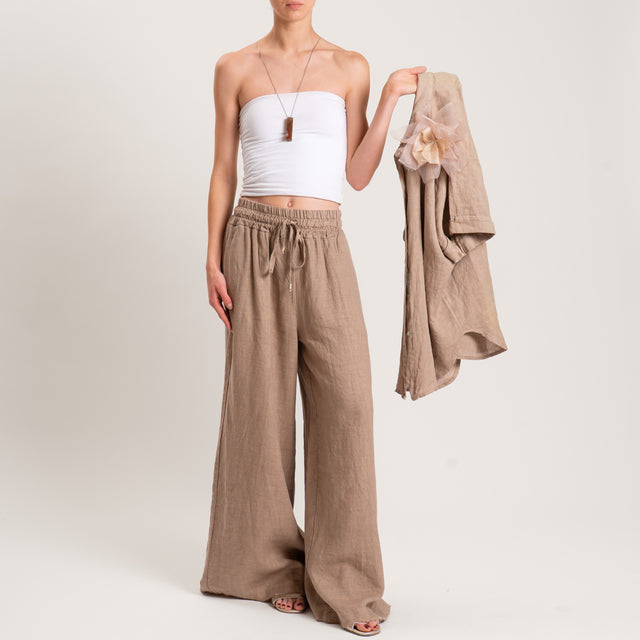 Pantalón 100% lino con cordón ajustable - camel