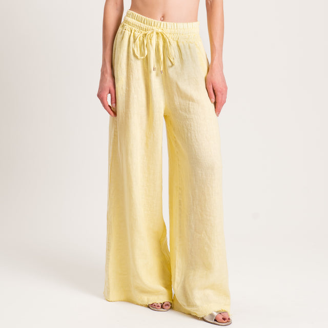 Pantalón 100% lino con cordón ajustable - amarillo