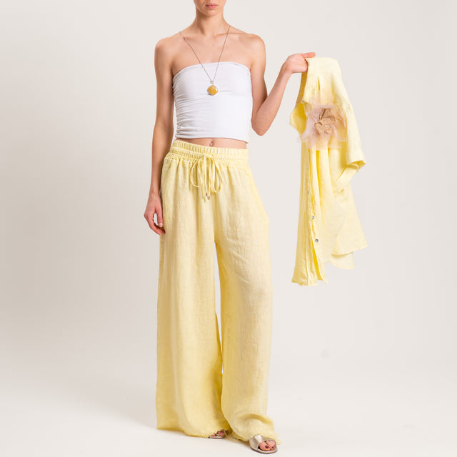 Pantalón 100% lino con cordón ajustable - amarillo
