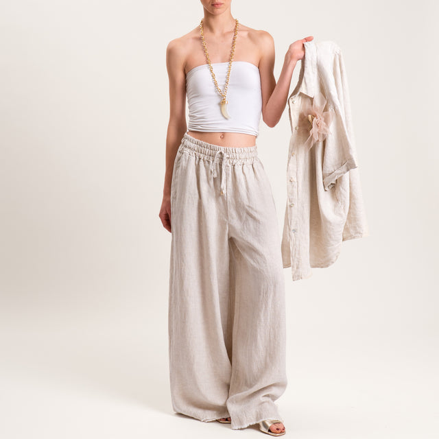 Tensione in-Pantalone lino elastico in vita - gesso