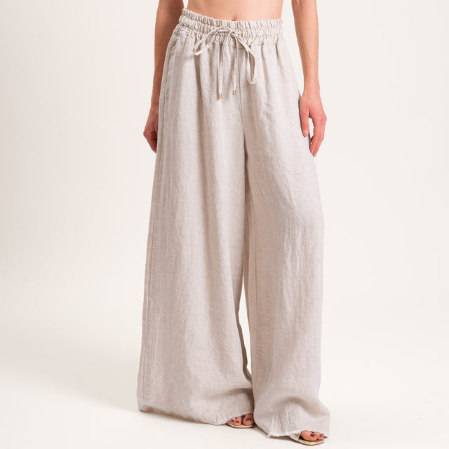 Tensione in-Pantalone lino elastico in vita - gesso