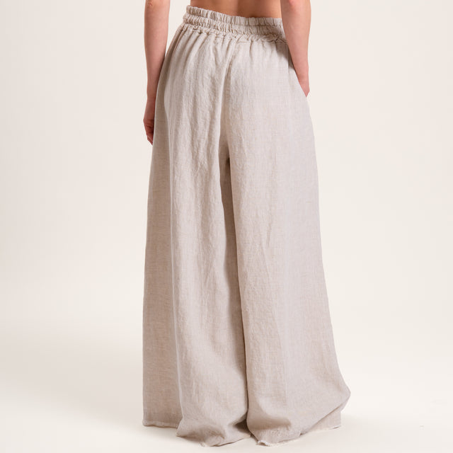 Tensione in-Pantalone lino elastico in vita - gesso