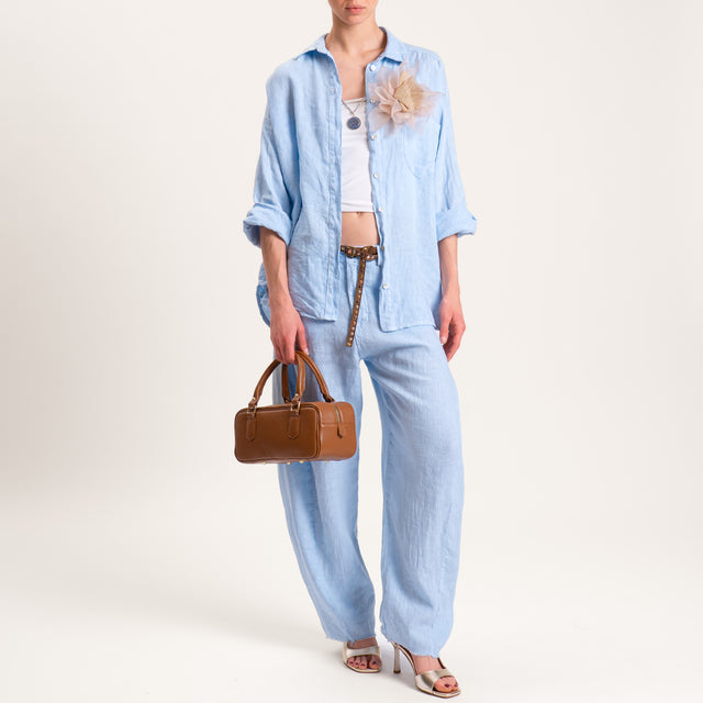 Tensione in-Pantalone barrel 100% LINO con cintura - nuvola