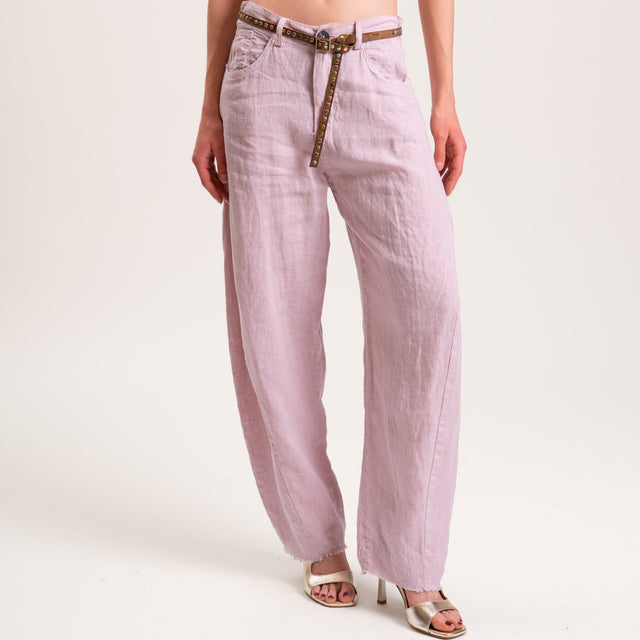 Tensione in-Pantalone barrel 100% LINO con cintura - rosa