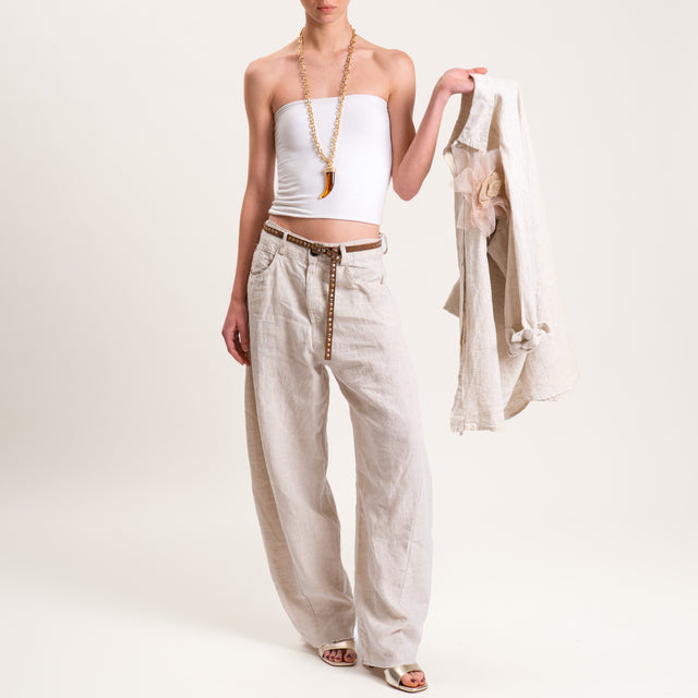 Tensione in-Pantalone barrel 100% LINO con cintura - gesso