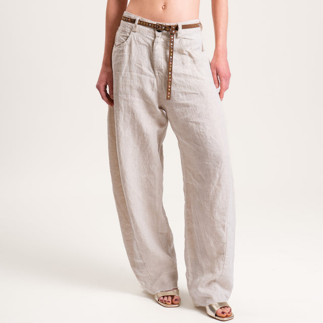 Tensione in-Pantalone barrel 100% LINO con cintura - gesso