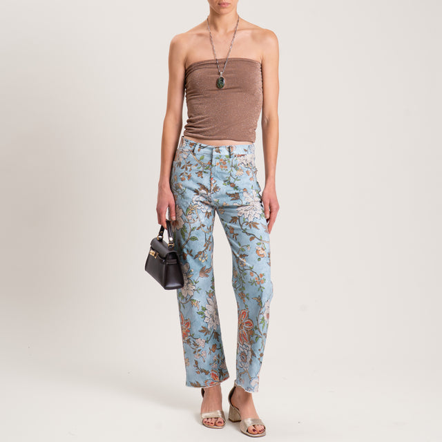 Pantalón Tension fantasía floral - azul claro/leche/cuero