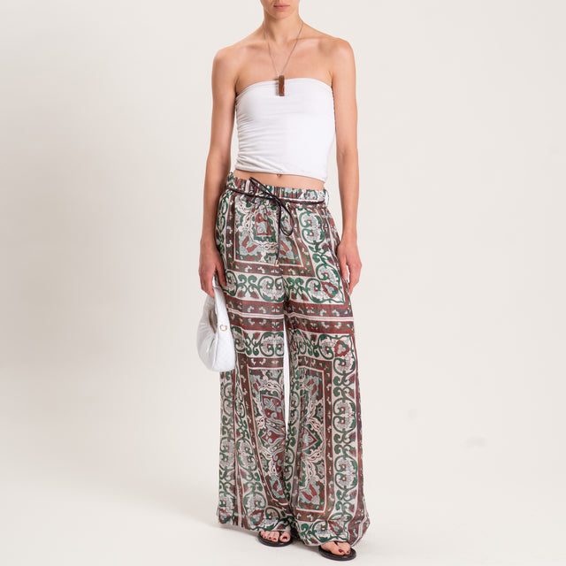 Tensione in-Pantalone mussola lyocell fantasia - cioccolato/burro/verde