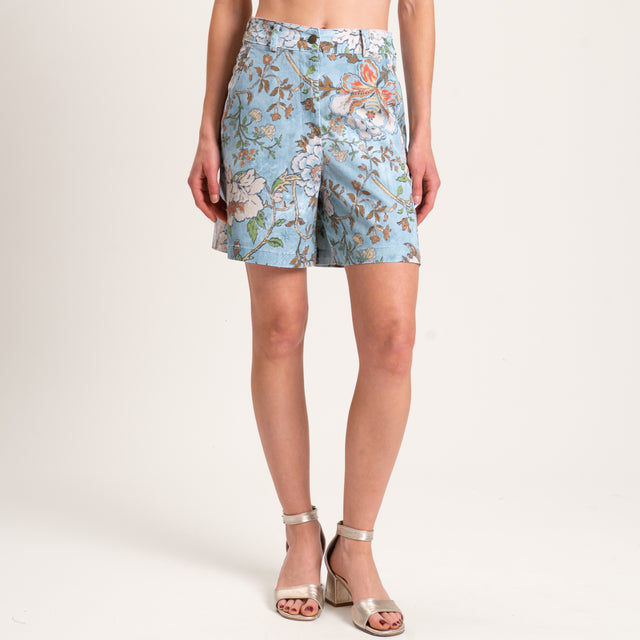 Pantalones cortos Tension fantasía floral - azul claro/leche/cuero