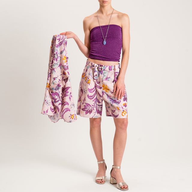 Bermudas de lino mixto fantasía - rosa/morado/aguamarina