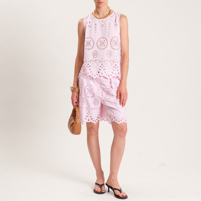 Tensione in-Shorts traforato con ricami - rosa