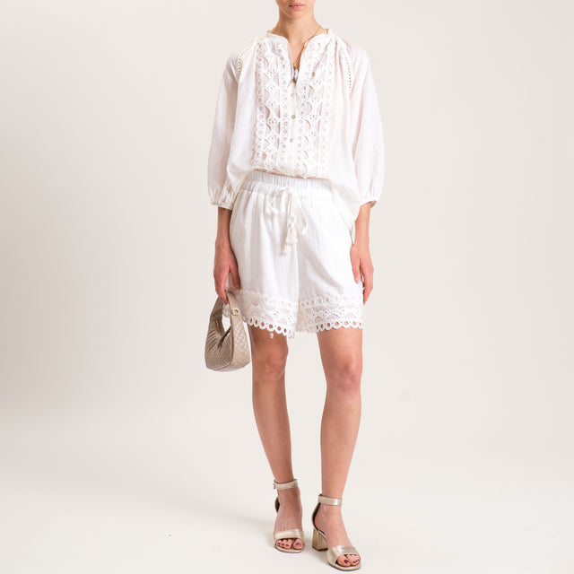 Tensione in-Shorts elastico in vita con pizzo - panna