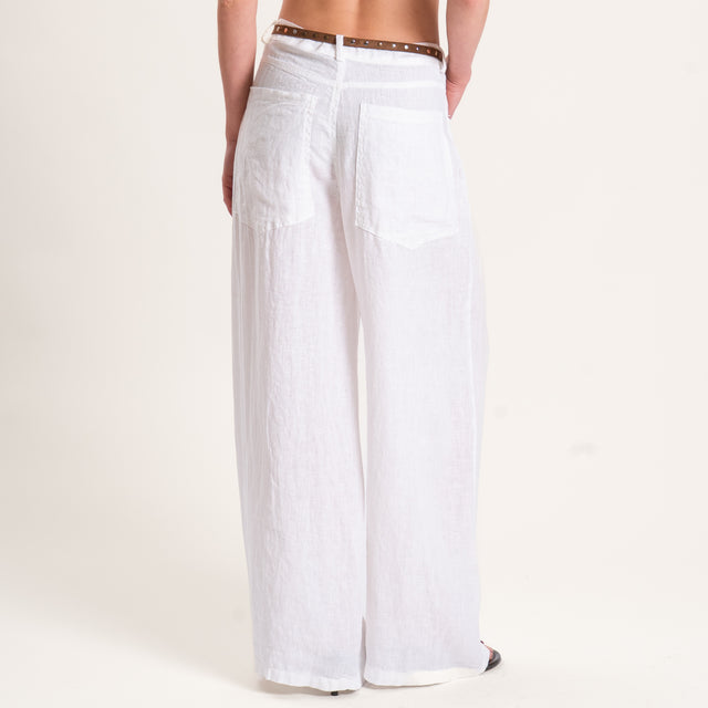 Tensione in-Pantalone GIUSI wide leg 100% LINO - bianco