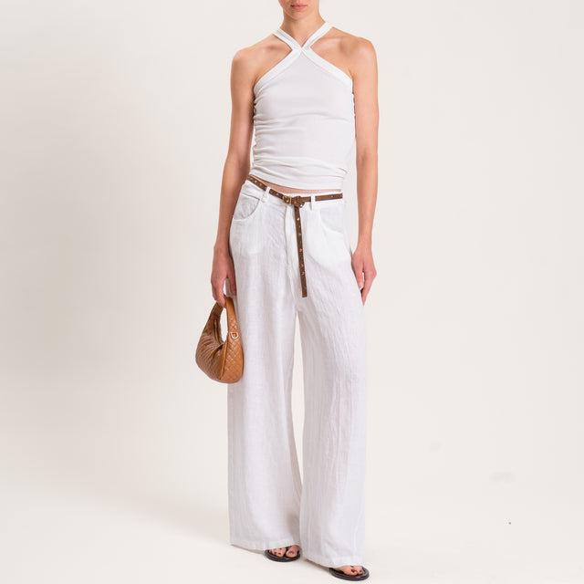 Tensione in-Pantalone wide leg 100% LINO - bianco