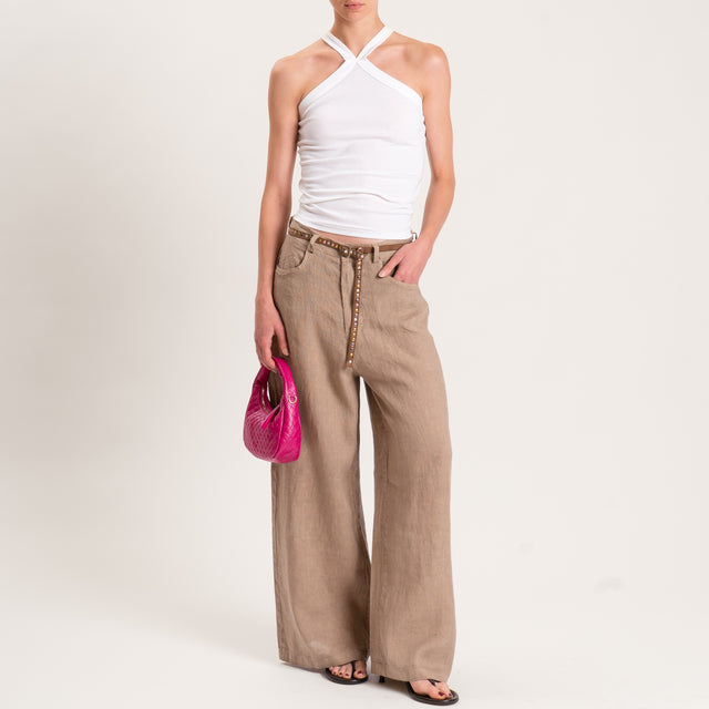 Tensione in-Pantalone wide leg 100% LINO - camel