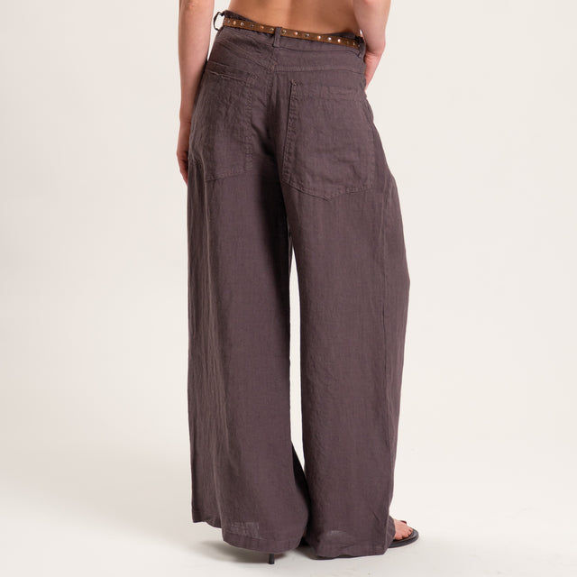 Tensione in-Pantalone GIUSI wide leg 100% LINO - moro