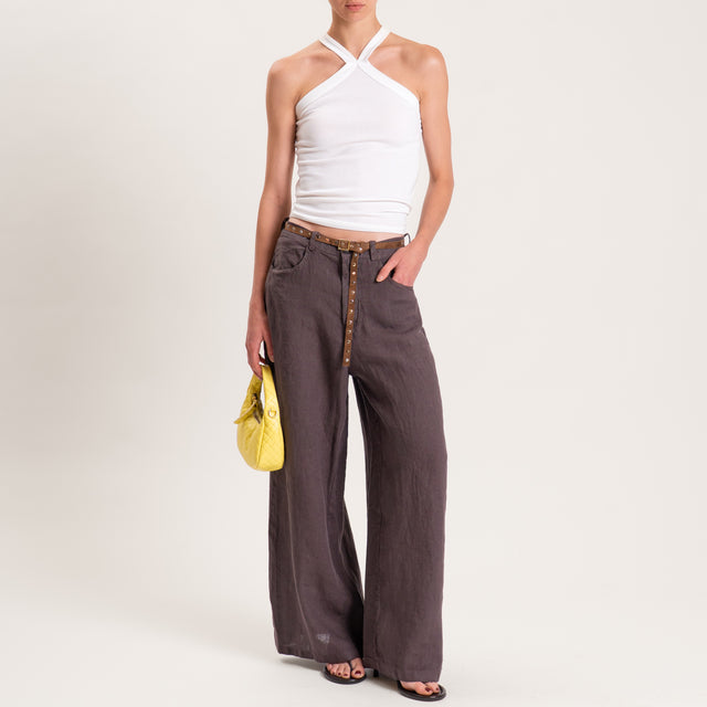 Tensione in-Pantalone wide leg 100% LINO - moro