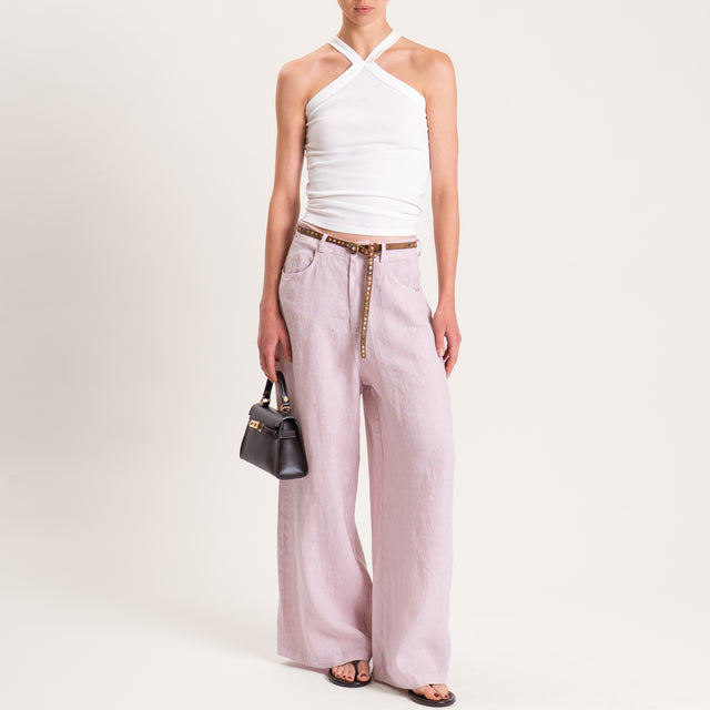Tensione in-Pantalone wide leg 100% LINO - rosa