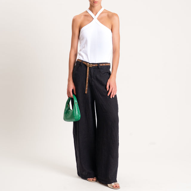 Tensione in-Pantalone wide leg 100% LINO - Nero