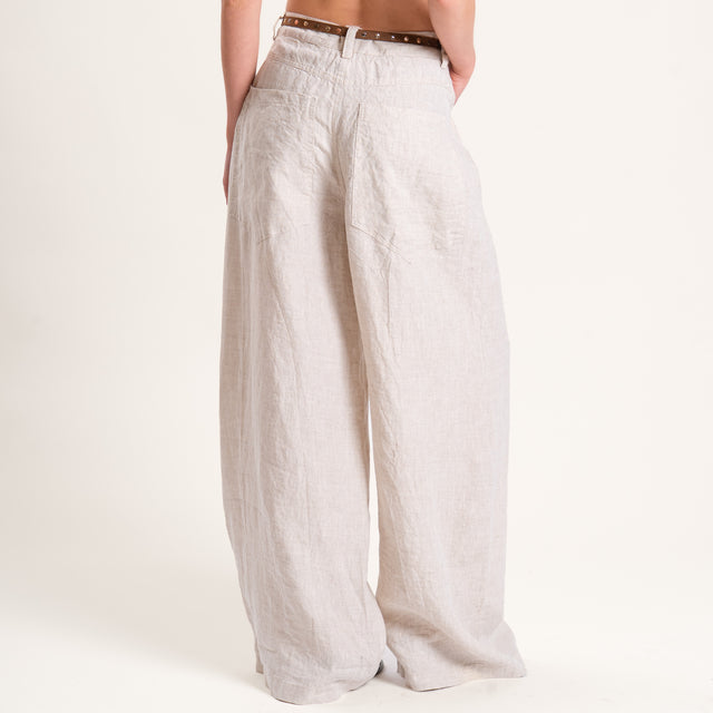 Tensione in-Pantalone GIUSI 100% lino wide leg - gesso