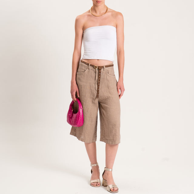 Tensione in-Bermuda 100% lino con cintura - camel