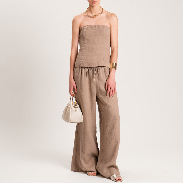 Top Bandeau 100 % lino con tensión en la parte superior - Camel