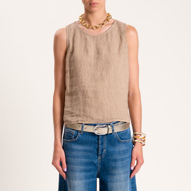 Tensione in-Top 100% lino spacchi laterali - camel