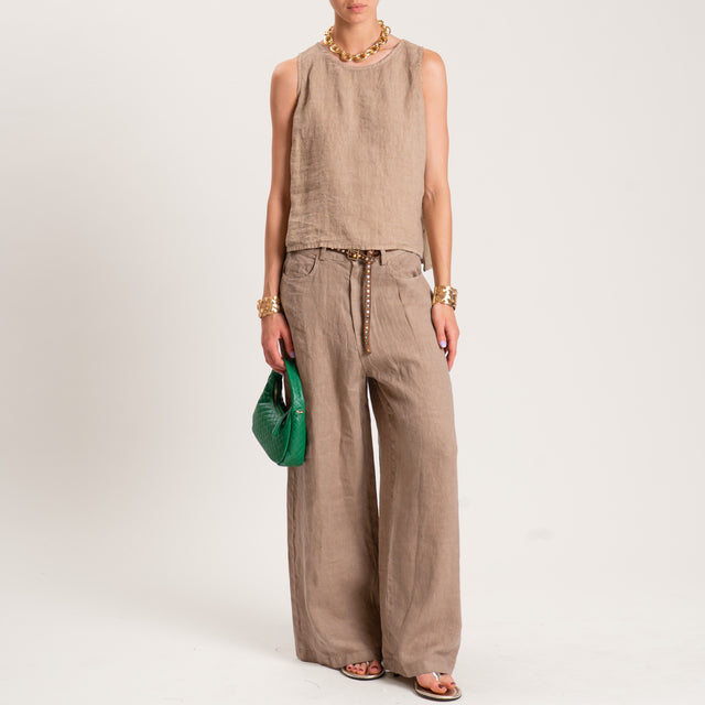 Tensione in-Top 100% lino spacchi laterali - camel