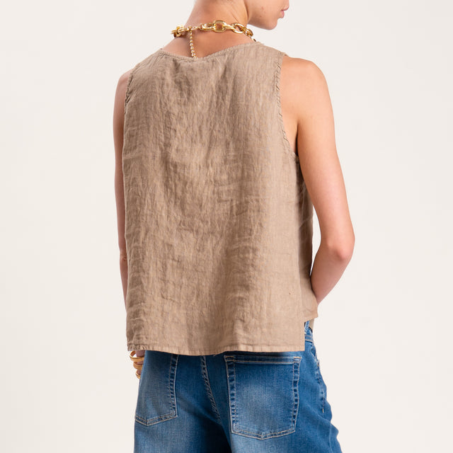 Tensione in-Top 100% lino spacchi laterali - camel