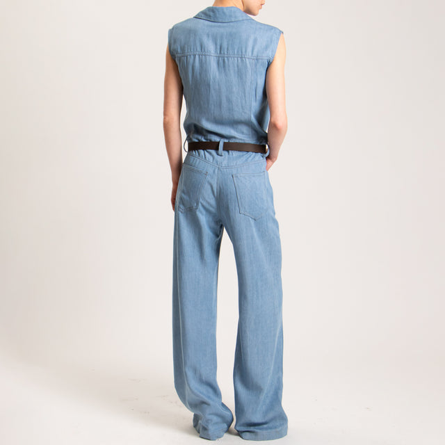 Tensione in-Tuta smanicata chambray con cintura - celeste