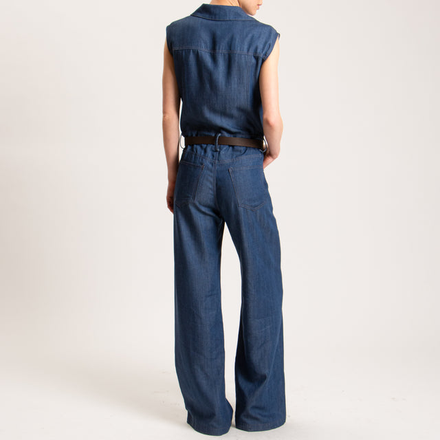 Tensione in-Tuta smanicata chambray con cintura - blu