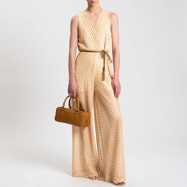 Tensione in-Tuta smanicata microfantasia in maglia lavorata con cintura - beige