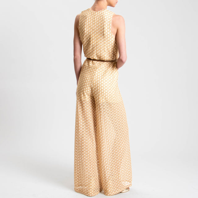 Tensione in-Tuta smanicata microfantasia in maglia lavorata con cintura - beige