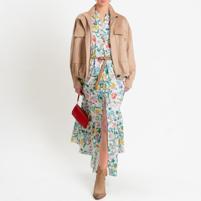 Tensione in-Abito chemisier fantasia floreale con cintura - latte/verde/rosso