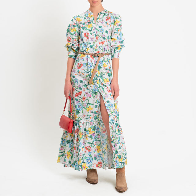 Tensione in-Abito chemisier fantasia floreale con cintura - latte/verde/rosso