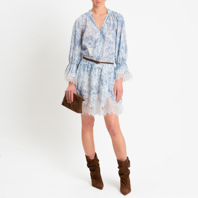 Tensione in-Abito mussola fantasia floreale con pizzo - cielo/latte