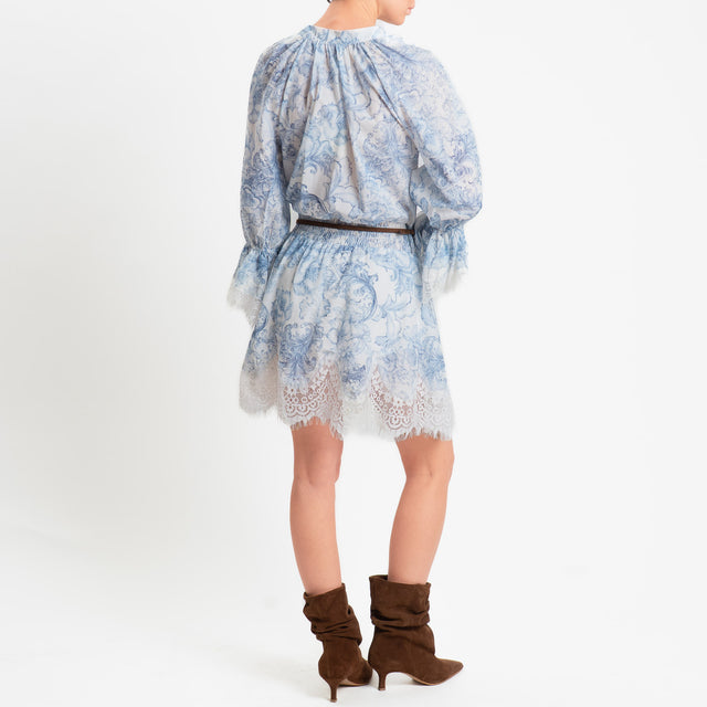 Tensione in-Abito mussola fantasia floreale con pizzo - cielo/latte