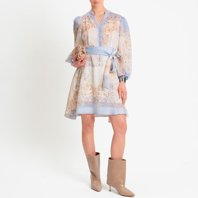 Tensione in-Abito in mussola fantasia floreale - cielo/burro/rosa