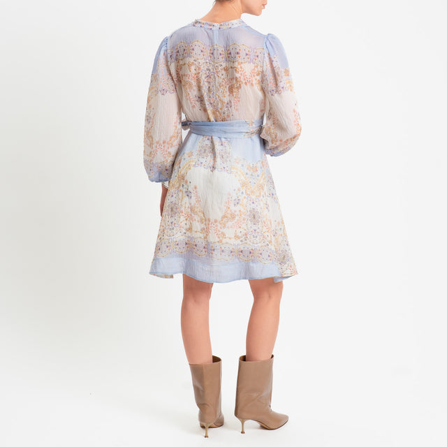 Tensione in-Abito in mussola fantasia floreale - cielo/burro/rosa