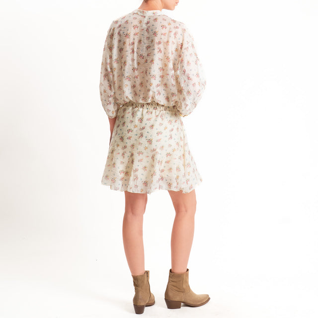 Tensione in-Abito mussola fantasia fiori - burro/rosa/militare