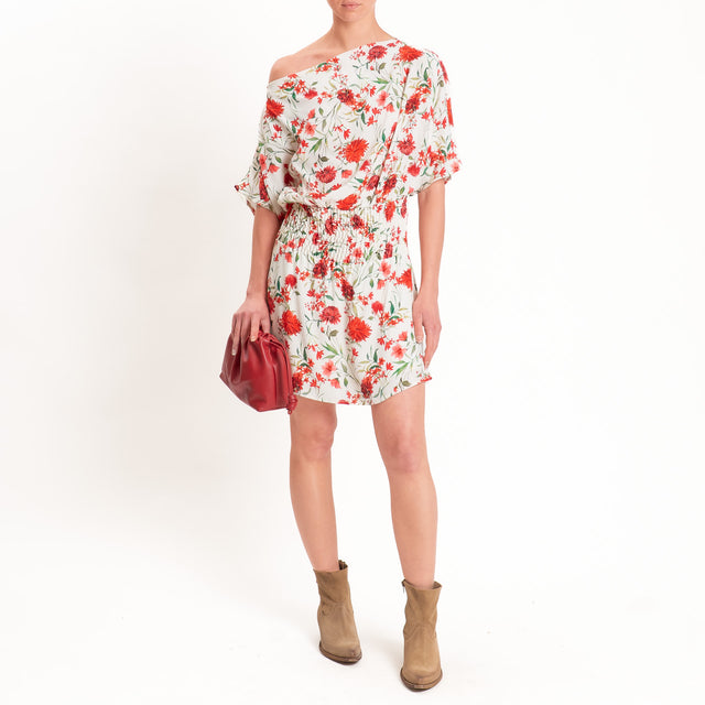 Tensione in-Abito monospalla fantasia floreale - burro/rosso/verde