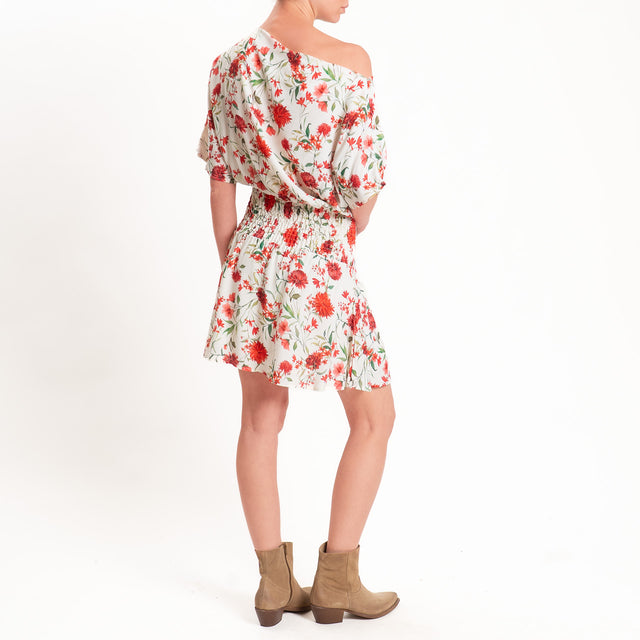 Tensione in-Abito monospalla fantasia floreale - burro/rosso/verde