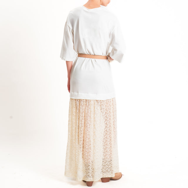 Tensione in-Abito doppio tessuto con pizzo - panna/burro