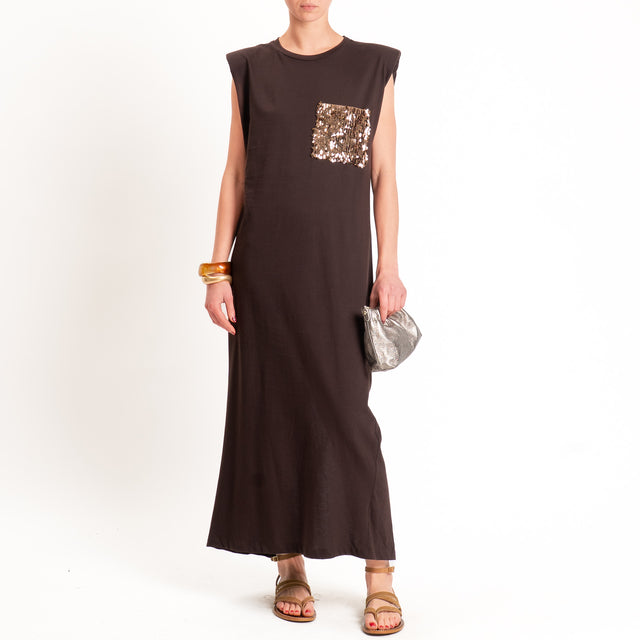 Tensione in-Abito con spalline tasca paillettes - moro